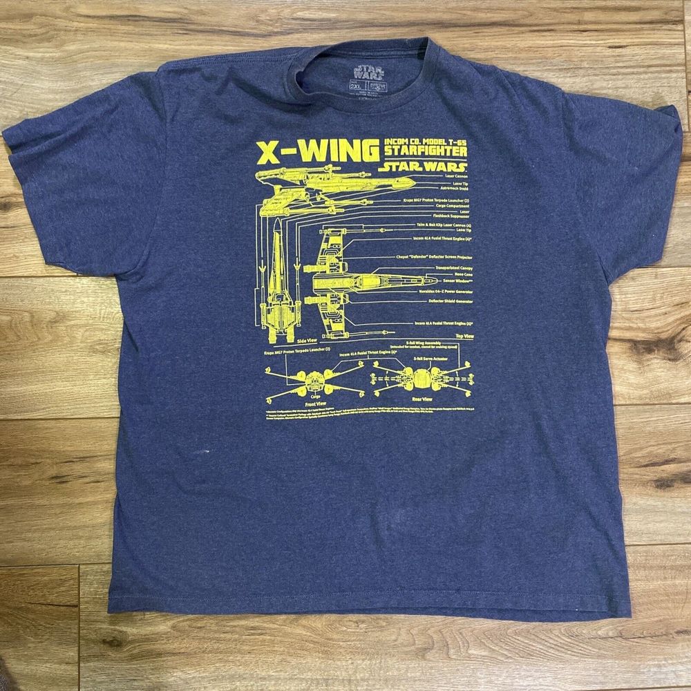 STAR WARS X-WING T-65 STARFIGHTER Blueprint Schematic T-Shirt Men's 2XL Blue